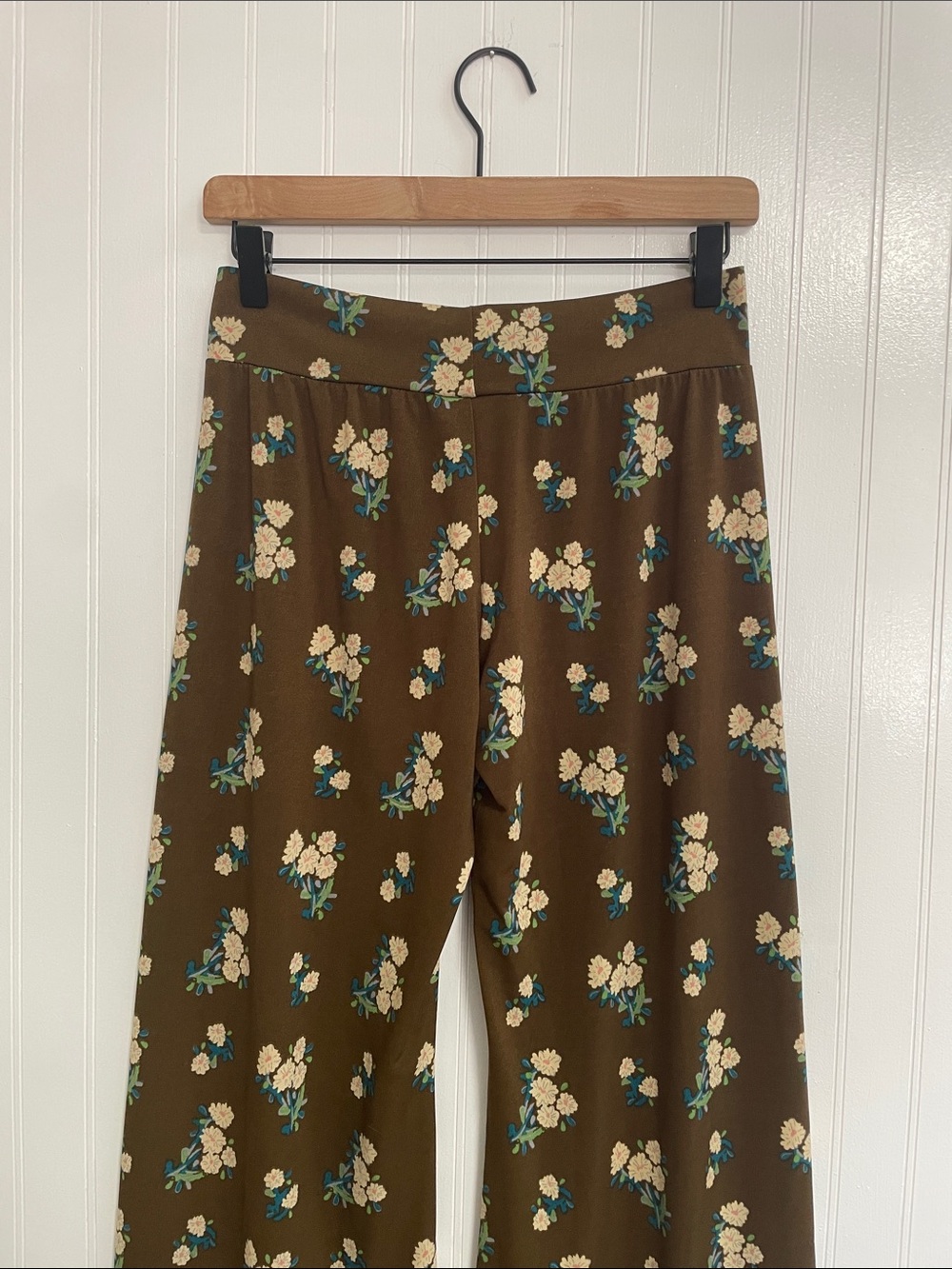 NATURAL LIFE Olive Brown Multi Floral Wide Leg Cut Your Own Length Pant Size S - Picture 7 of 9